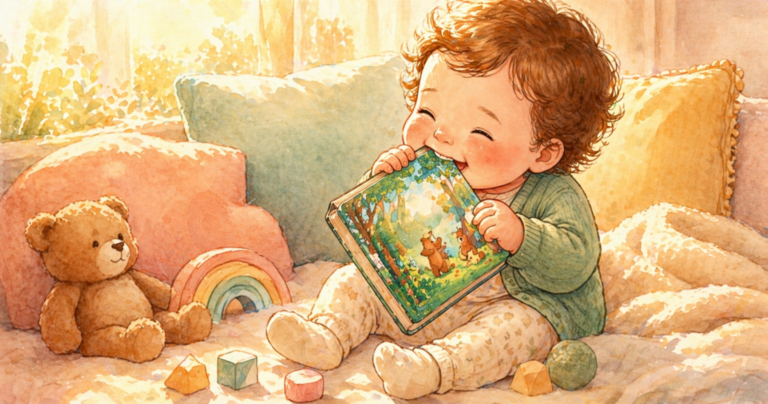 Mon-bebe-mange-les-livres. bébé qui mord un livre cartonné