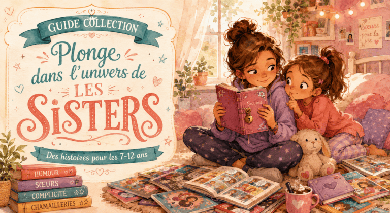 Bannière guide collection Les Sisters, deux sœurs lisant des BD, sélection pour enfants de 7 à 12 ans